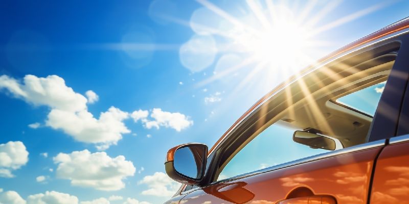 Auto in der prallen Sonne vor blauem Himmel