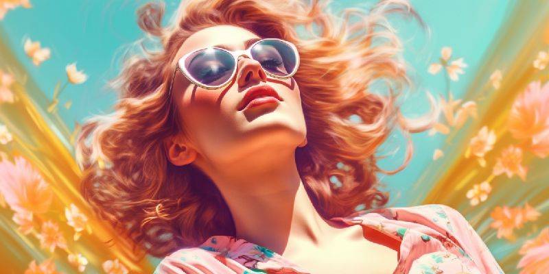 Illustration: Frau mit Sonnenbrille zwischen Frühlingsblüten