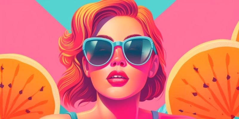 Illustration: Frau mit Sonnenbrille in der Sommerhitze zwischen Orangenscheiben